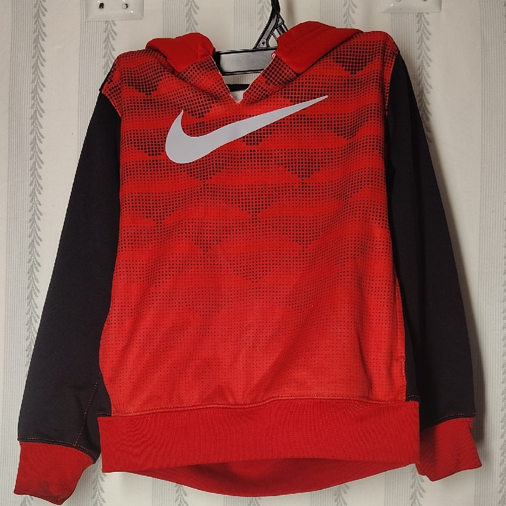 Kids Size Xs 4-Nike-Red and Black Pullover- Cut Neckline, Cuffs Stained